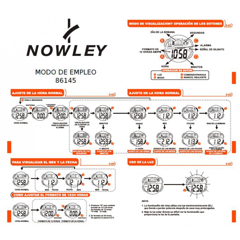 Reloj nowley top digital instrucciones